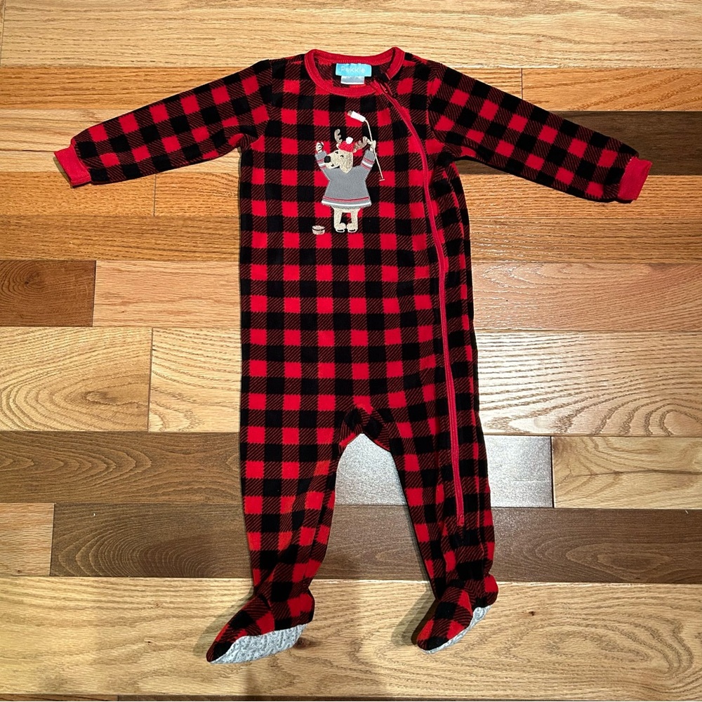 Pekkle Plaid Red and Black Pyjama One Piece 18 Months Baby Christmas Fleece